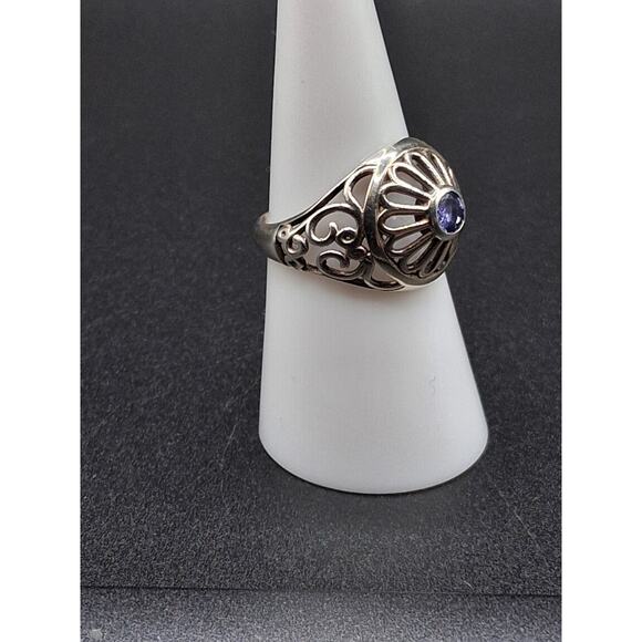 Tanzanite Ring size 7, Sterling Silver, Vintage Art Deco Style, Open Filigree - Picture 3 of 9